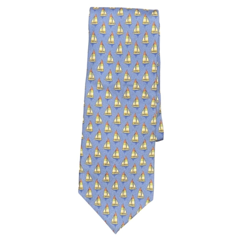 BROOKS BROTHERS 346 Men's Silk Necktie USA Designer‎ Sailboats Blue EUC